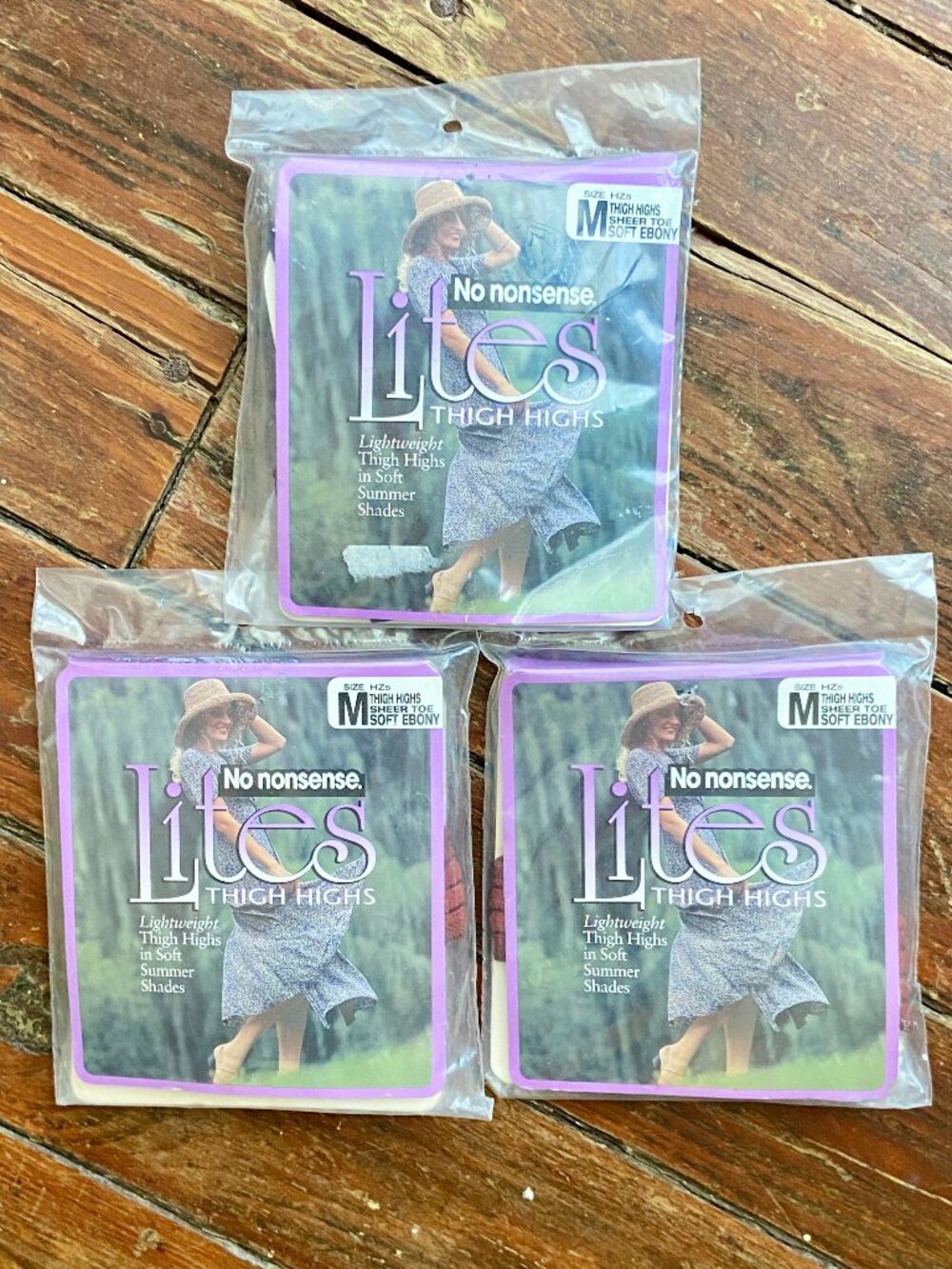 Vintage Hosiery Lot 3 NOS Thigh Highs No Nonsense Lites Lightweight Soft Ebony M